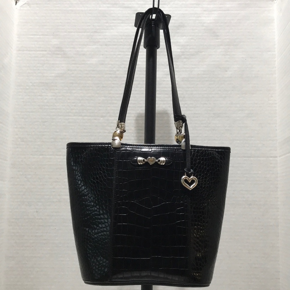 BRIGHTON Black Croc Embossed Leather Shoulder Bag